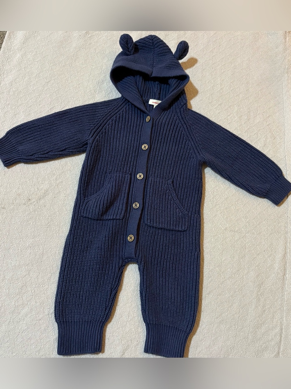 Catimini Navy Knit Hooded Baby One-Piece with Ears